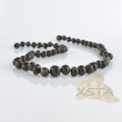 Dark green amber necklace polished baroque